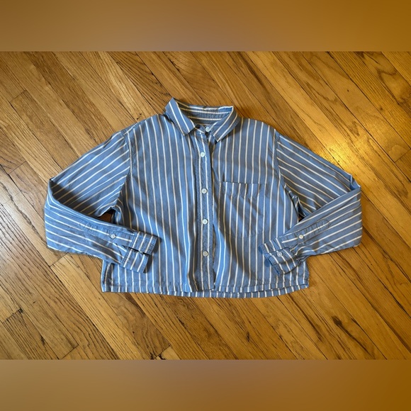 Everlane The Way Short Shirt Silky Cotton Striped Blue White XS - Picture 4 of 11